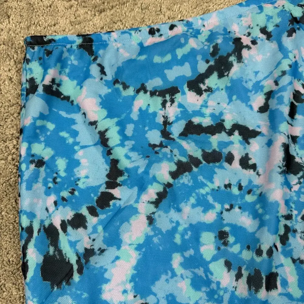Something New Skirt Small Blue Serena Mesh Mini Malibu Swirl High Waist Retro